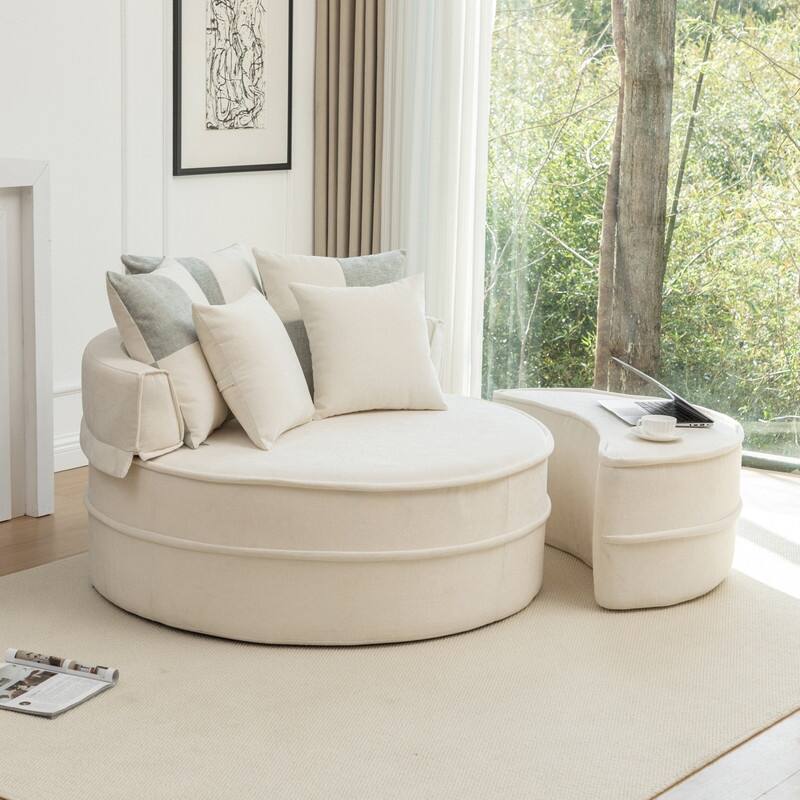 47.63" Round Lazy Fully Compression Sofa, Chenille, with Ottoman