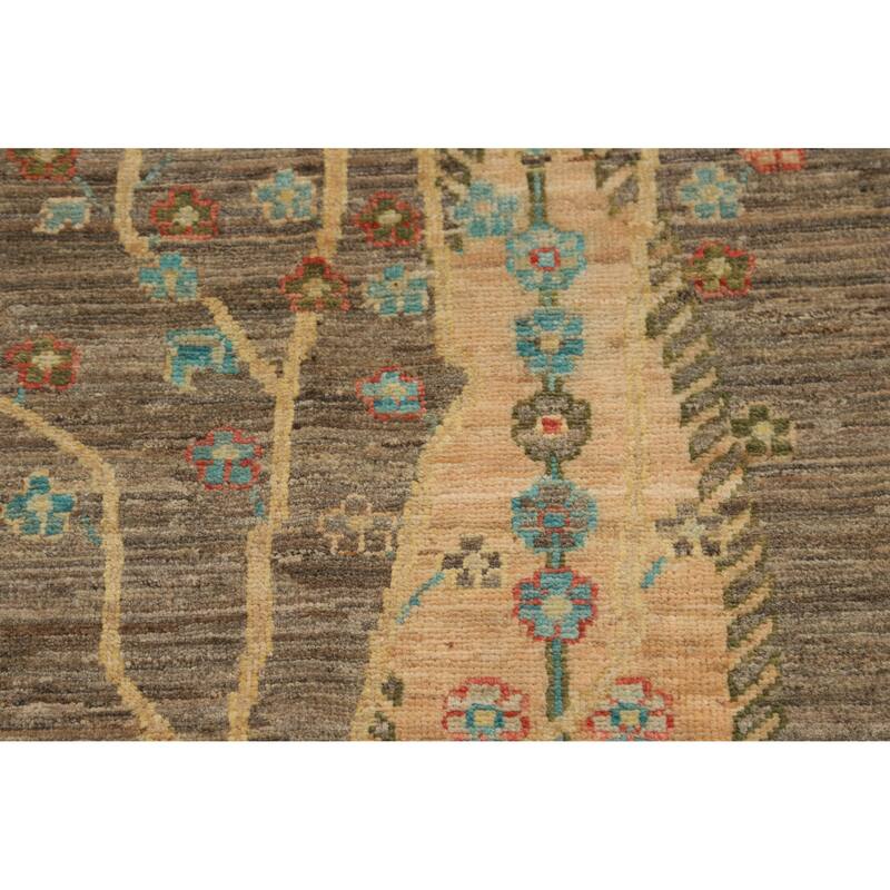 Hand Knotted Oriental 100% Wool Carpet Transitional Floral Brown Oushak Area Rug - 8' 11'' X 6' 1''