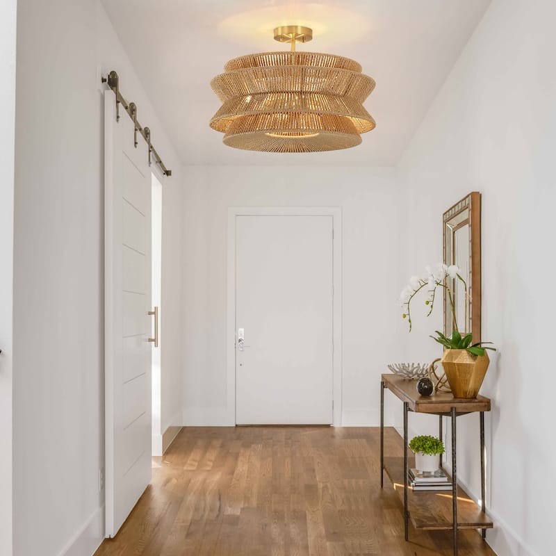 Silvia 4-Light Tiered Woven Rope Semi-Flush Mount Ceiling Light - 20'' W