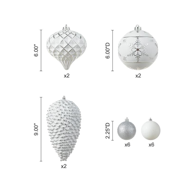 Glitzhome 18ct Christmas Elegant Silver Large Shatterproof Ornaments