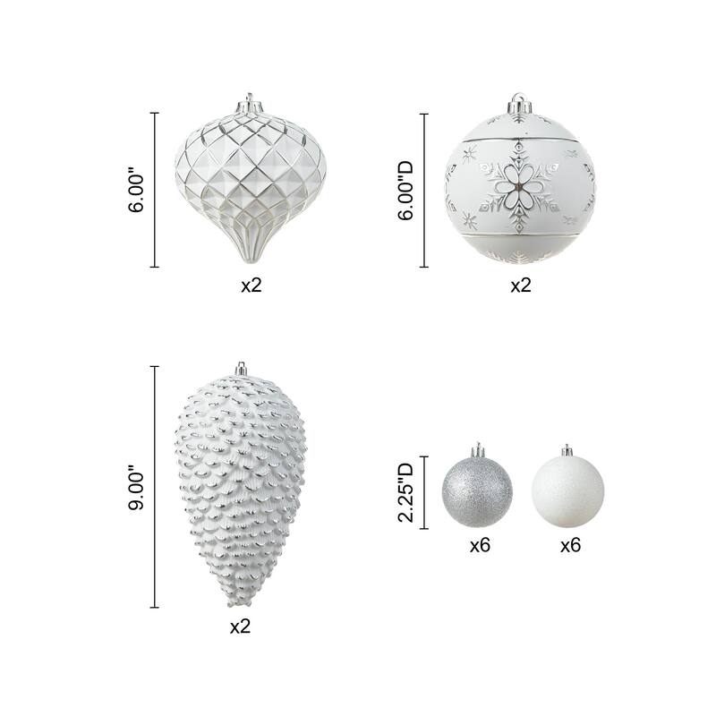 Glitzhome 18ct Christmas Tree Whimsical Red/ Green/ Silver Deluxe Large Ball Ornaments