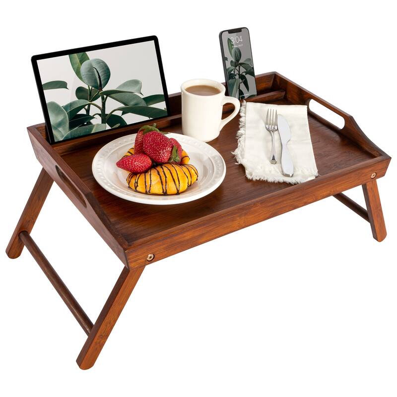 Rossie Home Large Media Bed Tray with tablet and phone holder - Java Bamboo