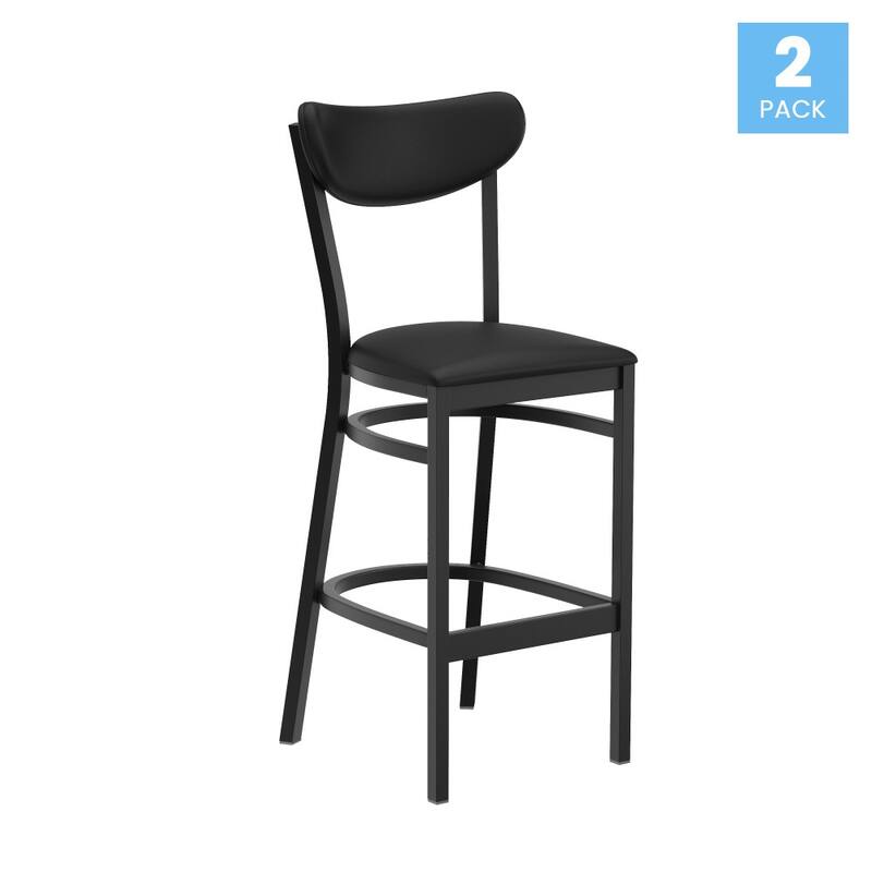 Commercial Metal Barstool with Wood Seat and Boomerang Back