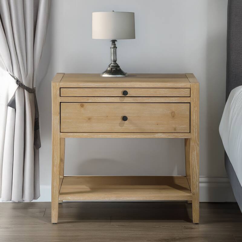 Natural Finish Nightstand with Pull-Out Tray and Open Shelf - Natural