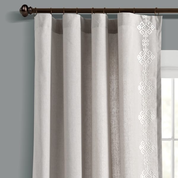 slide 2 of 17, Lush Decor Luxury Modern Geo Linen Like Embroidery Border Window Curtain Panel Light Gray
