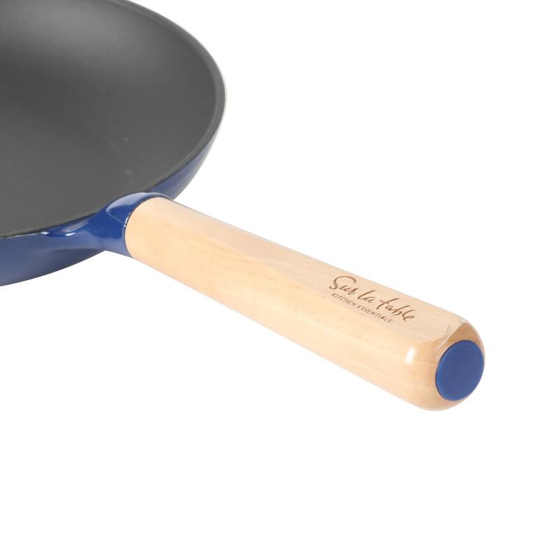 Sur La Table Kitchen Essential 9.5 Inch Pre-Seasoned Cast Iron Skillet with Wood Handle Natural Nonstick Lightweight Cast Iron