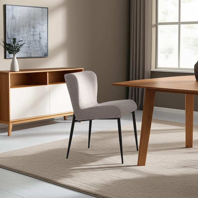 HomeRoots Gray and Black Upholstered Fabric And Metal Wing Back Dining Side Chair - 25 in. x 32.5 in. x 19.75 in. - Single - 25 in. x 32.5 in.  x 19.75 in. - Gray