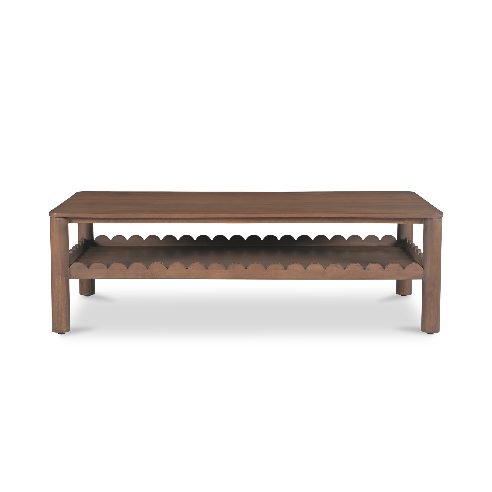NADAAL STUDIOS Thalen Coffee Table, Rectangular Mango Wood Top with Geometric Rounded Legs, Vintage Brown