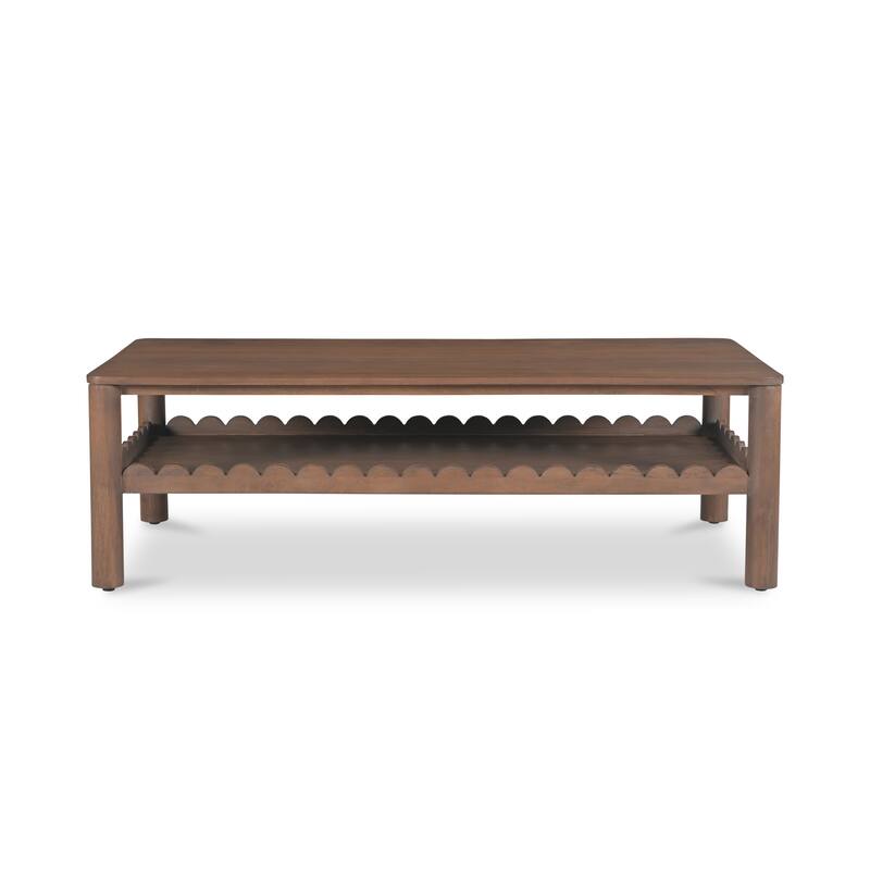 NADAAL STUDIOS Thalen Coffee Table, Rectangular Mango Wood Top with Geometric Rounded Legs, Vintage Brown - Wood - Vintage Brown