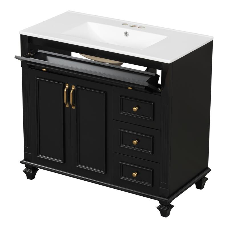Bathroom Vanity with Sink, Bathroom Storage Cabinet with 2 Drawers, Vanity Cabinet with 1 Tip-Out Drawer and 1 Door