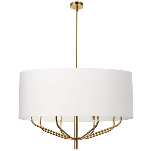 slide 2 of 6, 8 Light Incandescent Chandelier, Aged Brass with White Shade White