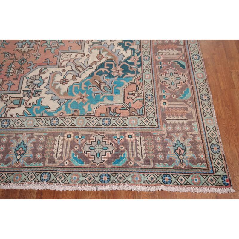 Tabriz Vintage Persian Rug Hand-Knotted Pink Geometric Wool Carpet - 9'9" x 13'4"