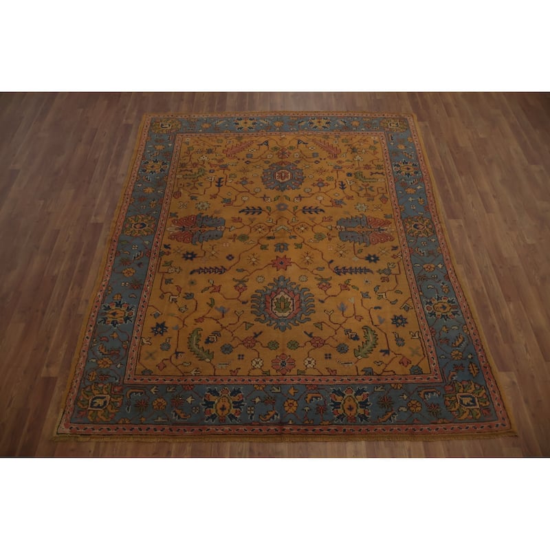 Hand Knotted Oriental 100% Wool Carpet Transitional Floral Oranges & Rust Oushak Area Rug - 8' 0'' X 6' 7''