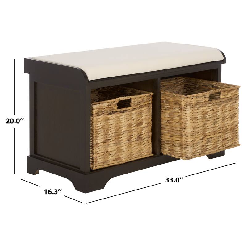 SAFAVIEH Euphemia Brown Woven Storage Basket Bench - 33.5" x 16.1" x 19.9" - 34"W x 16"D x 20"H