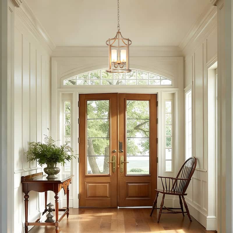 Mid-century Modern Gold 4-Light Chandelier Lantern Pendant Light for Kitchen Island - 12" D x 23" H