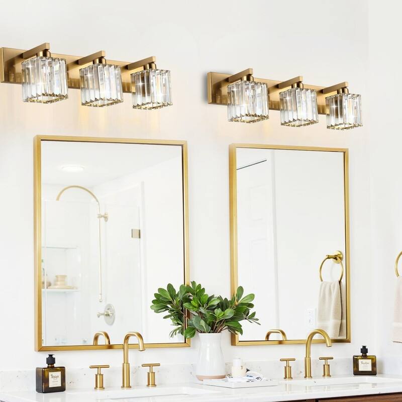 3 Light vanity light gold light fixtures aluminum, crystal bathroom lighting