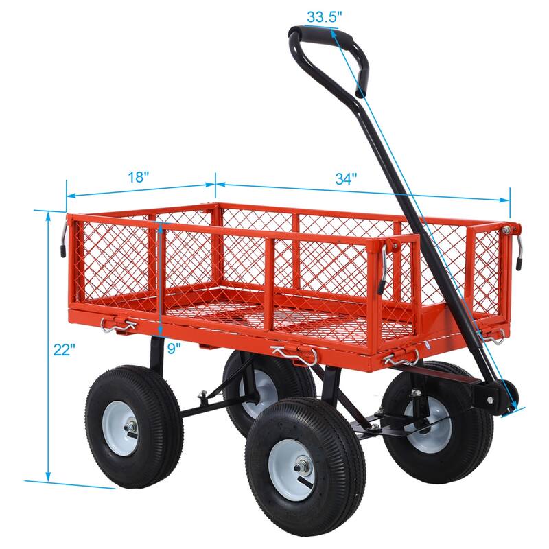Outdoor multifunction utility cart with 550 lbs capacity and 10-inch tires