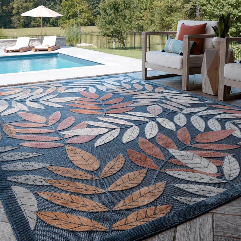 Tropicana Tropical Floral Indoor/Outdoor Area Rug - 5'1'' x 7'3'' - Dark Blue/Light Red