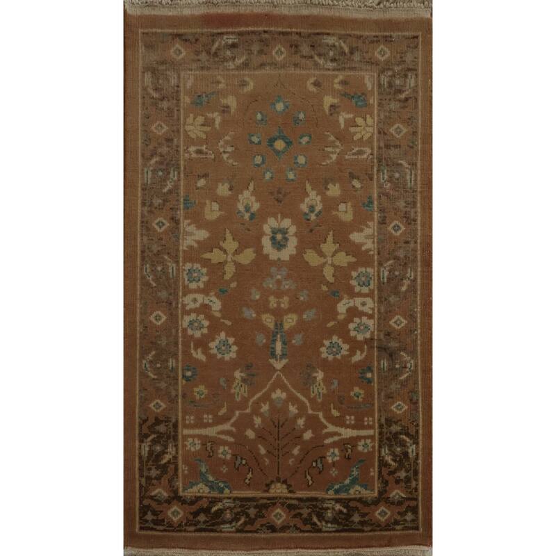 Hand Knotted Oriental 100% Wool Carpet Traditional All-Over Brown Ziegler Area Rug - 3' 1'' X 2' 1''