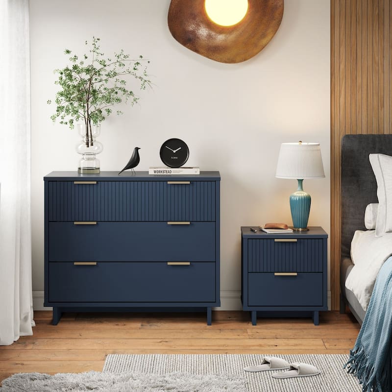 Manhattan Comfort 2-Piece Granville Modern Solid Wood Standard Dresser and Nightstand Set