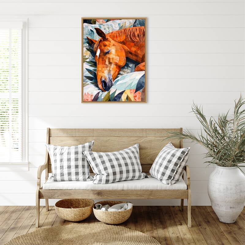 Animal Watercolor Art Horse Sleeping by Justyna Jaszke Framed Canvas Wall Art