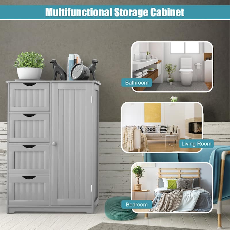 Costway Wooden 4 Drawer Bathroom Floor Cabinet Storage Cupboard 2