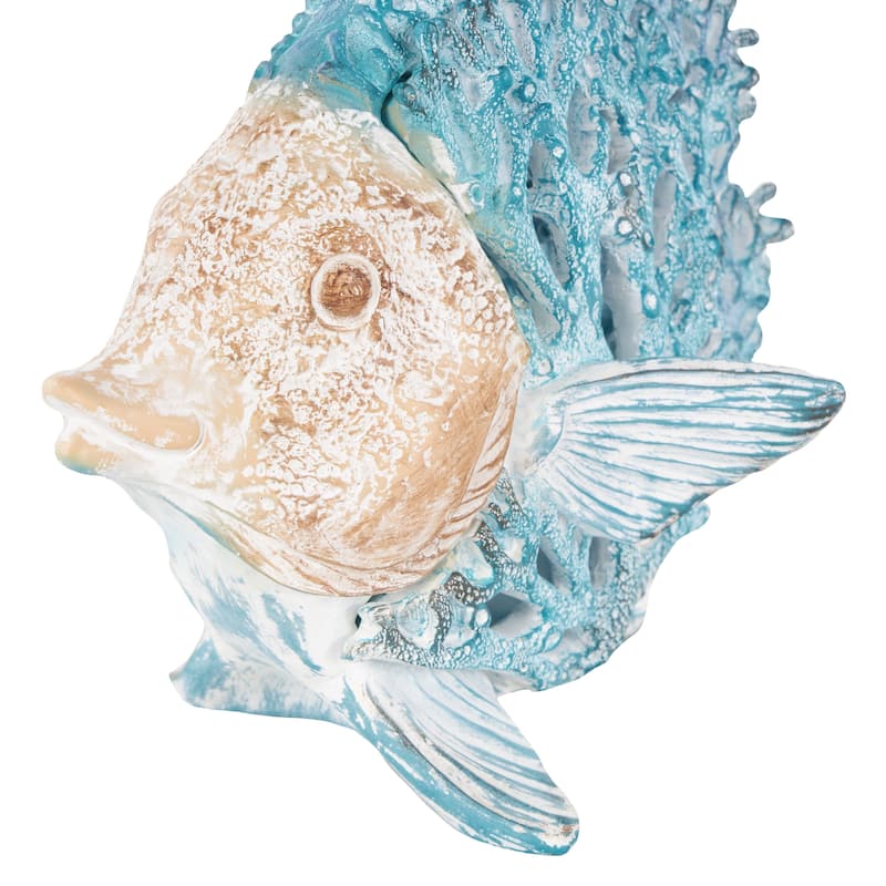 Polystone Textured Fish Decorative Sculpture with White Fins - Blue or Red