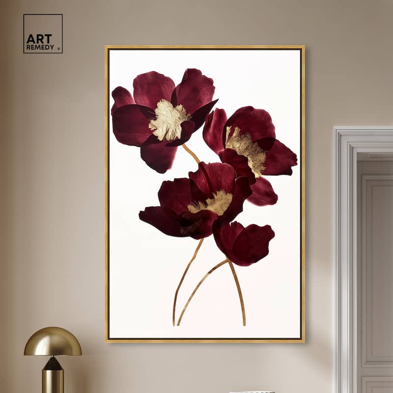 Art Remedy Wine Flowers Framed Floral Fine 1 Piece Canvas Wall Art