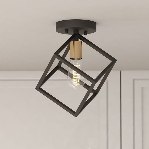 slide 2 of 13, Deering 10.25-in W LED Compatible Matte Black and Gold Satin Brass Contemporary Flush Mount Ceiling Light Fixture Matte Black and Satin Brass - 10.25-in W x 12-in H x 10.25-in D