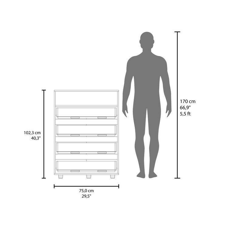 Tokio 4 Drawer Dresser with Open Shelf, Stained Walnut