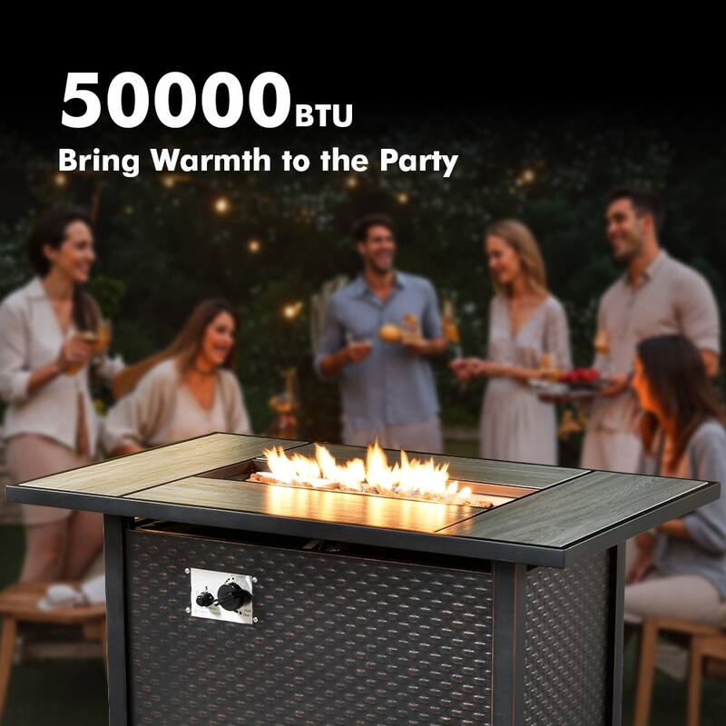 OVIOS 9-Piece Outdoor Wicker Conversation Set with Fire Pit