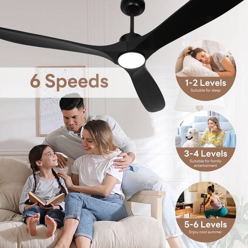 Indoor/Outdoor Ceiling Fan with Remote Control, 3-Blades Solid Wood Ceiling Fan for Bedroom Living Room