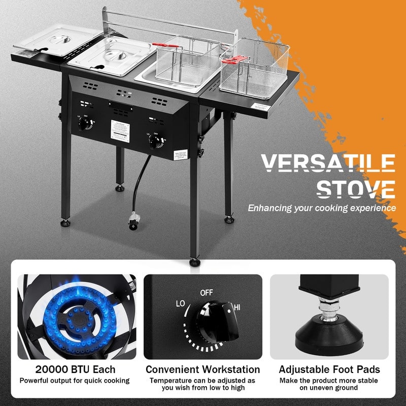 Outdoor Deep Fryer With Dual 8QT Stainless Steel Tank & Basket - N/A