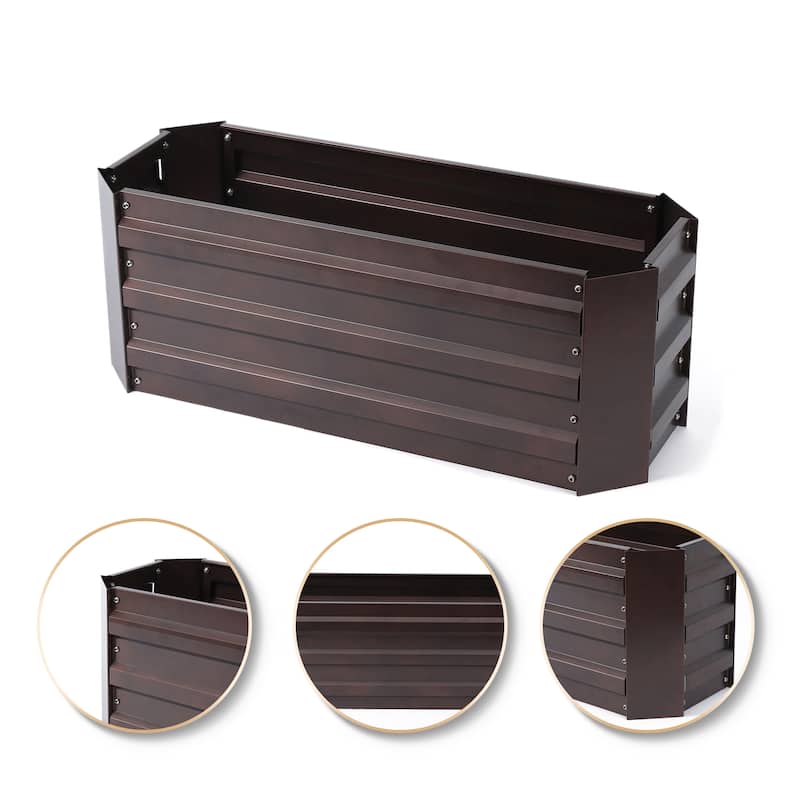 Brown Metal Rectangular Garden Bed Planter - 32" W x 11.8" D x 11.8" H