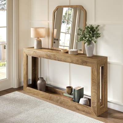 Industrial 2-Tier Console Table Behind Sofa Couch for Entryway Living Room
