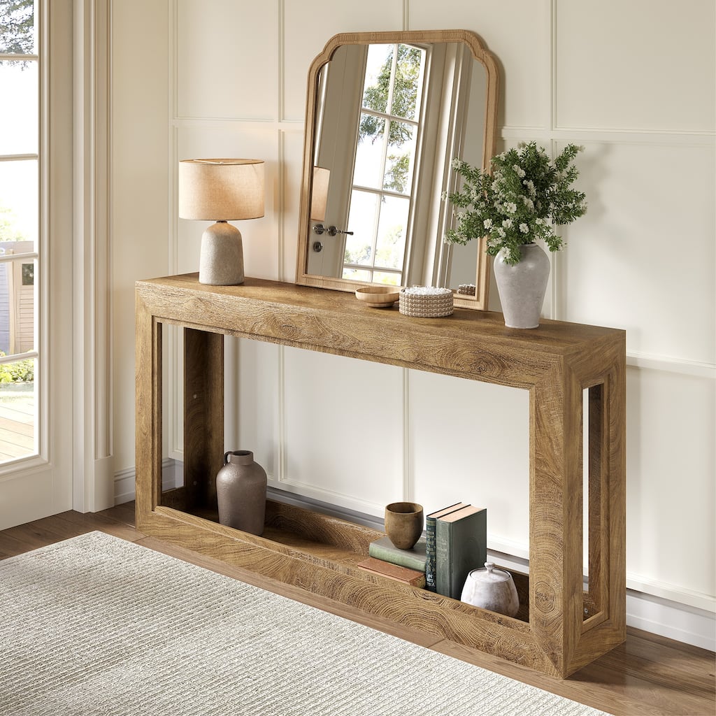 Industrial 2-Tier Console Table Behind Sofa Couch for Entryway Living Room