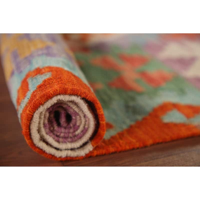 Southwestern Kilim Oriental Rug Hand-Woven Multi-Color Wool Carpet - 3'5"x 5'5"