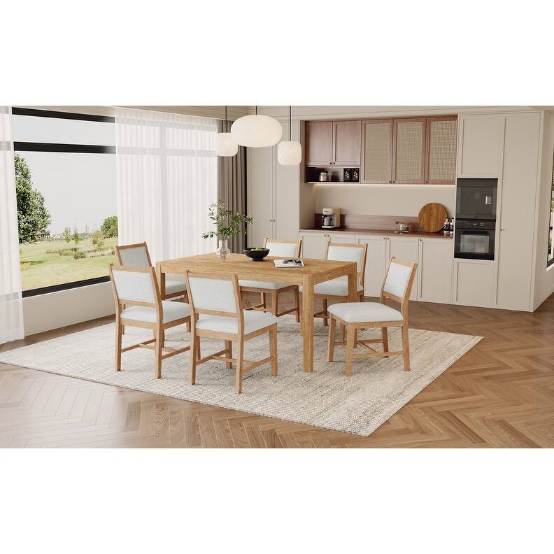 Vintage 7-Piece Retro Dining Set for 6 with Upholstered Chairs