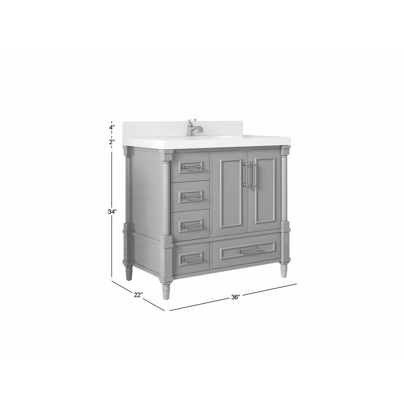 Willow Collections 36 in. W x 22 in. D Reeded Aberdeen Center Right Offset Sink Bathroom Vanity with Countertop