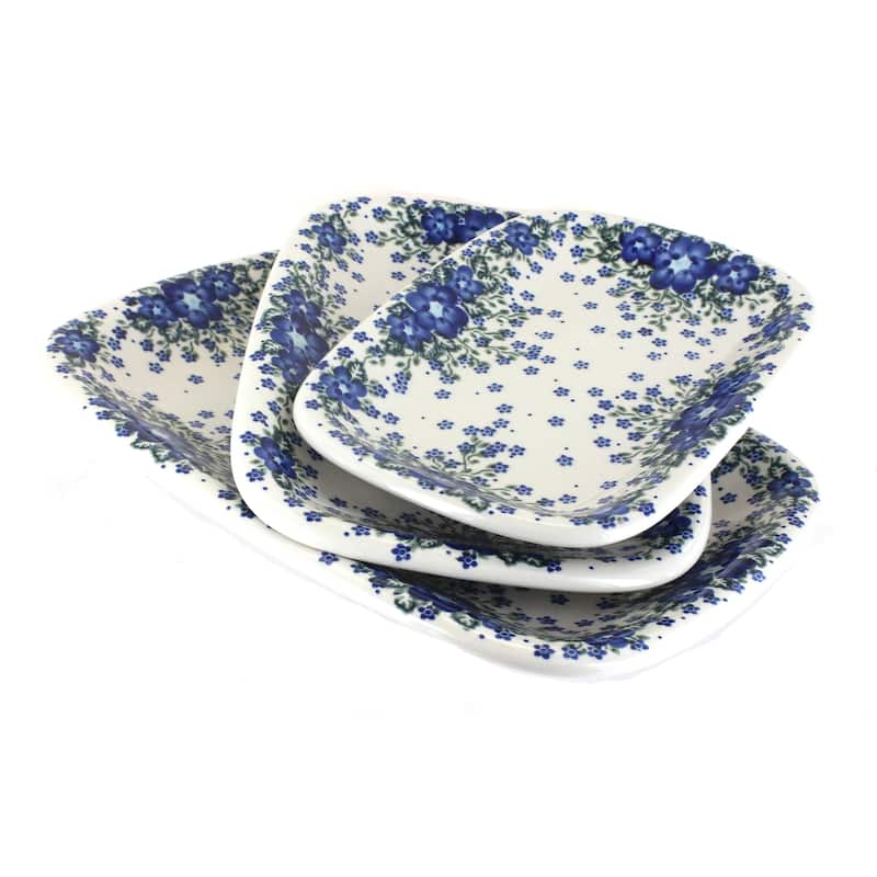 Blue Rose Polish Pottery 6200 Vena 3 Piece Rectangular Serving Set