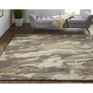 HomeRoots 9' X 12' Brown Gray And Tan Wool Abstract Tufted Handmade ...