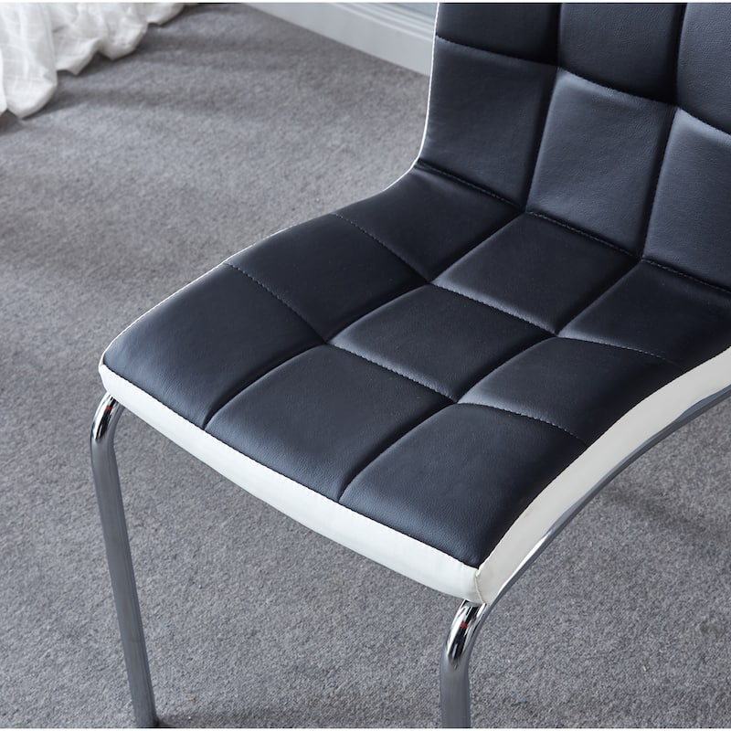 Set of 4 Modern Lattice Design Leatherette Dining Chair with Metal Legs