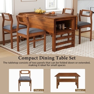 Wood Square Extendable Kitchen Table Chairs Set w/ Storage Shelf - Bed Bath & Beyond - 42826334