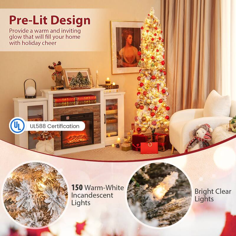 Gymax 4.5/6/7 FT Pre-Lit Artificial Christmas Tree Slim Pencil Xmas
