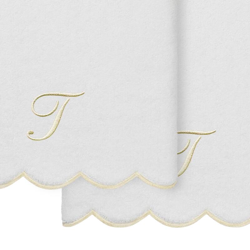 Authentic Hotel and Spa 100% Turkish Cotton Beige ADORNIA Scallop Personalized 2 Piece Bath Towel Set - 2 Bath Towels