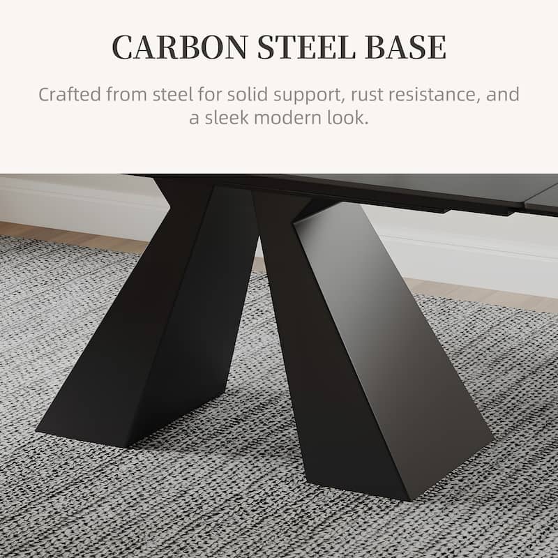 63"-95" Extendable Modern Dining Table, Matte Sintered Stone Table Top, Modern Kitchen Table for 6-10 - 94.5" x 35.4"