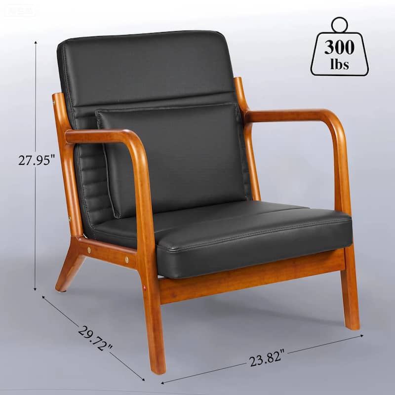 VECELO Black PU Leather Accent Chair Armrests Lounge Chair with Removable Throw Pillow 300lbs Heavy Duty Chair for Living Room