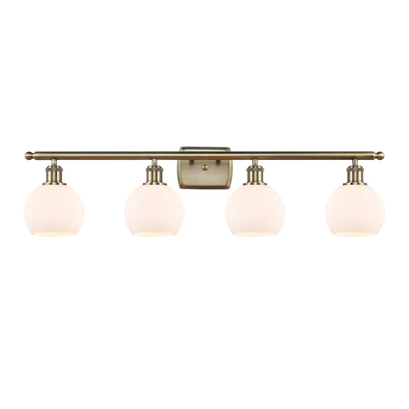 Innovations Lighting Athens - 4 Light 36" Bath Vanity Light - 6" Shade - Matte White/Antique Brass Finish
