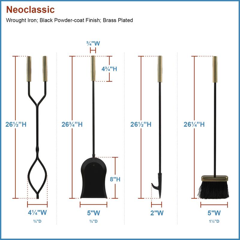 Achla Designs Set of 4 Neoclassic Fireplace Tool Set, 30 Inch Tall, Antique Brass and Black