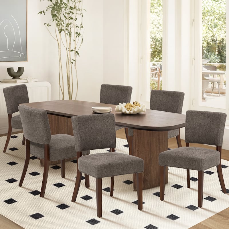 Set of 2 Modern Farmhouse Dining Chairs: Upholstered Mid-Back Chairs with Wood Legs
